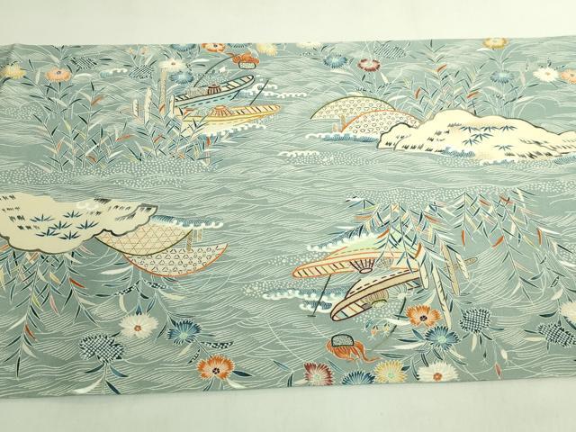 平和屋本店●極上　東京友禅　熊谷好博子　太鼓柄袋帯　刺繍　風景花鳥文　金通し地　逸品　DZAB7774kh6