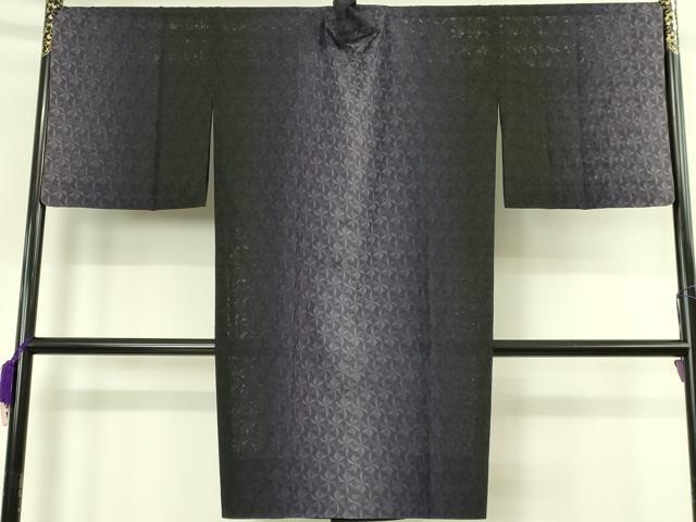 平和屋本店∞極上　道中着　スリーシーズン　春夏秋　塵除け　ロング丈　うす絹お召　紗々　麻の葉 暈し染め 黒地 証紙付 逸品 DZAB7784kh6