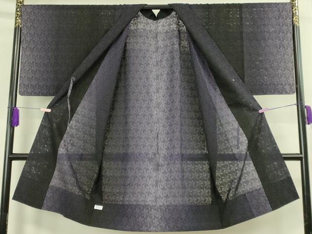 平和屋本店∞極上　道中着　スリーシーズン　春夏秋　塵除け　ロング丈　うす絹お召　紗々　麻の葉 暈し染め 黒地 証紙付 逸品 DZAB7784kh6