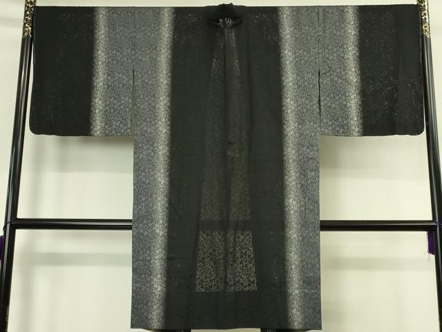 平和屋本店∞極上 長羽織　スリーシーズン　春夏秋　塵除け　花丸紋紗　暈し染め　黒地　やまと誂製　反端付き　未使用　逸品　DZAB7785kh6