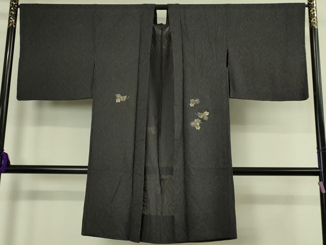 平和屋着物∞極上　長羽織　スリーシーズン　春夏秋　塵除け　印傳　紗　葡萄蔦の葉文　羽織紐付き　羊羹色地　逸品　DZAB7786kh6