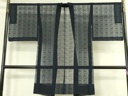 平和屋本店∞極上 長羽織 スリーシーズン 春夏秋 塵除け シルクオーガンジー 刺繍 レース 天然藍染 証紙付き 未使用 逸品 DZAB7787kh6