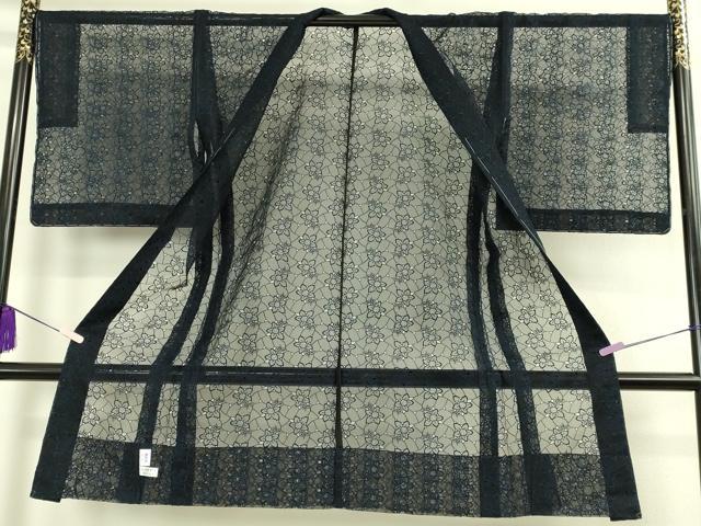 平和屋本店∞極上 長羽織 スリーシーズン 春夏秋 塵除け シルクオーガンジー 刺繍 レース 天然藍染 証紙付き 未使用 逸品 DZAB7787kh6