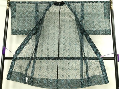 平和屋本店∞極上 長羽織 スリーシーズン 春夏秋 塵除け ロング丈 BANKANわものや オーガンジー 刺繍 レース 暈し染め 逸品 DZAB7789kh6