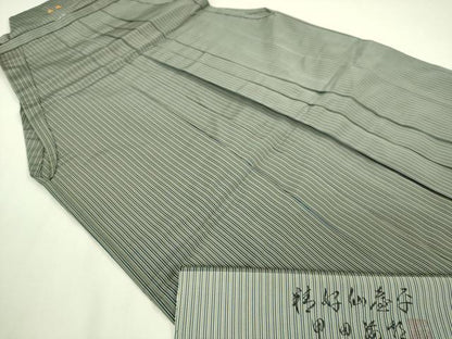 平和屋本店●極上　男性　人間国宝　甲田綏郎　精好仙台平　馬乗り袴　縞　反端付き　逸品　DZAB7800kh6