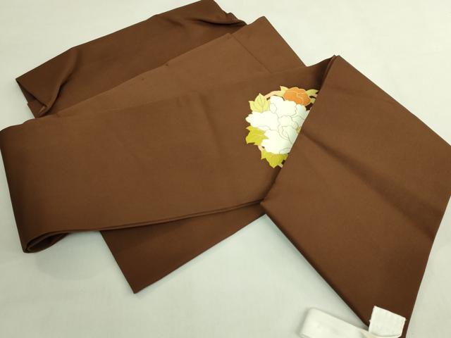 平和屋本店●極上　銀座　志ま亀　塩瀬　つけ帯　唐獅子　牡丹　茶色地　たとう紙付き　逸品　DZAB7808kh6