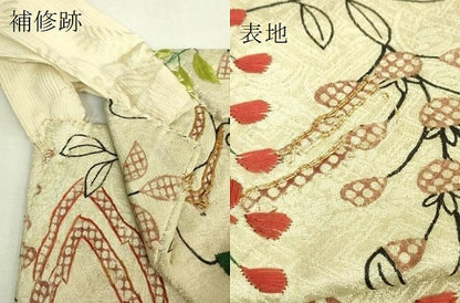 平和屋着物●極上　アンティーク　大正ロマン　つけ帯　駒刺繍　枝垂れ藤　金糸　逸品　DZAB7809kh6
