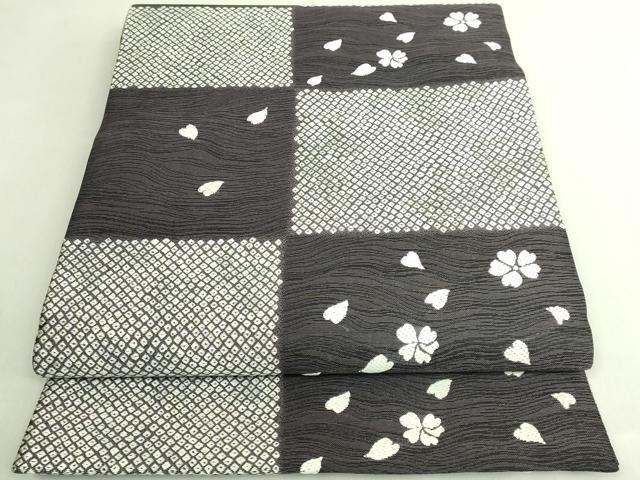 平和屋本店●極上　織文意匠　鈴木　両面　六通柄袋帯　唐織　市松舞桜　鹿の子　平絹錦　逸品　DZAB7825kh6