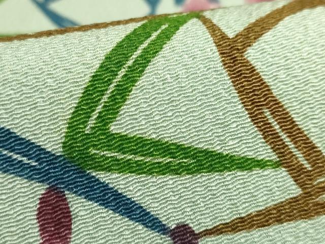 平和屋本店●最高級　城間栄順　本場琉球紅型　九寸名古屋帯　杜若　鬼しぼ縮緬　柳鼠色地　逸品　DZAB7840kh6