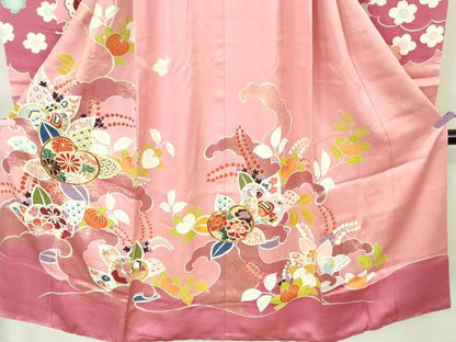平和屋本店[]極上　七五三　女の子　7歳　祝着　駒刺繍　橘　立波　金彩　逸品　DZAB7851kh6