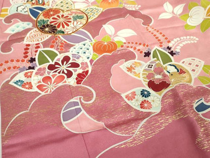平和屋本店[]極上　七五三　女の子　7歳　祝着　駒刺繍　橘　立波　金彩　逸品　DZAB7851kh6