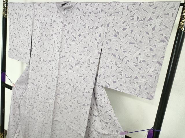 平和屋本店▽極上　創業200年・7代目永治屋清左衛門　お召　単衣　笹　藤紫色　逸品　未使用　DZAB7853kh6