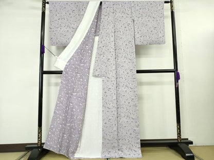 平和屋本店▽極上　創業200年・7代目永治屋清左衛門　お召　単衣　笹　藤紫色　逸品　未使用　DZAB7853kh6