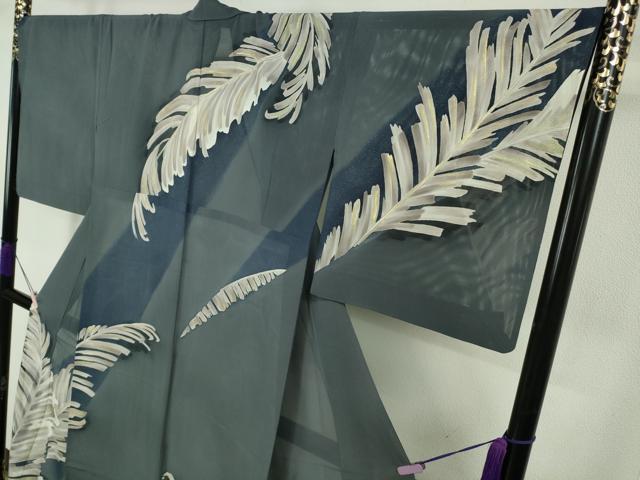平和屋本店＊希少　夏物　創業460年・千總　訪問着　絽　刺繍　羊歯　鉄御納戸色地　金彩　伊勢丹扱い　逸品　DZAB7857kh6