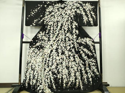 平和屋本店●極上　訪問着　夜桜　枝桜　黒地　逸品　DZAB7858kh6