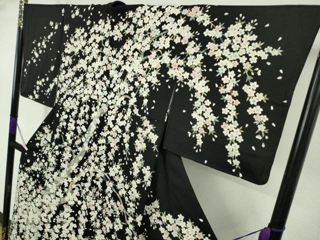 平和屋本店●極上　訪問着　夜桜　枝桜　黒地　逸品　DZAB7858kh6
