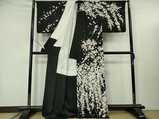 平和屋本店●極上　訪問着　夜桜　枝桜　黒地　逸品　DZAB7858kh6