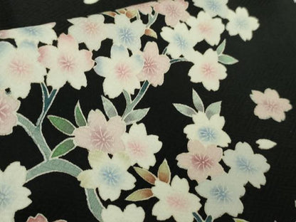 平和屋本店●極上　訪問着　夜桜　枝桜　黒地　逸品　DZAB7858kh6