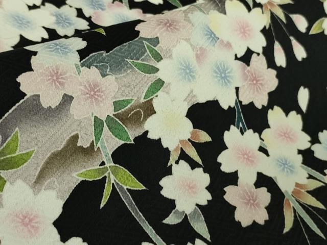 平和屋本店●極上　訪問着　夜桜　枝桜　黒地　逸品　DZAB7858kh6