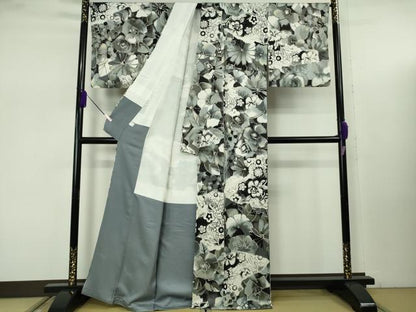 平和屋本店●極上　染色作家　斉藤三才　小紋　草花尽くし　暈し染め　逸品　DZAB7859kh6