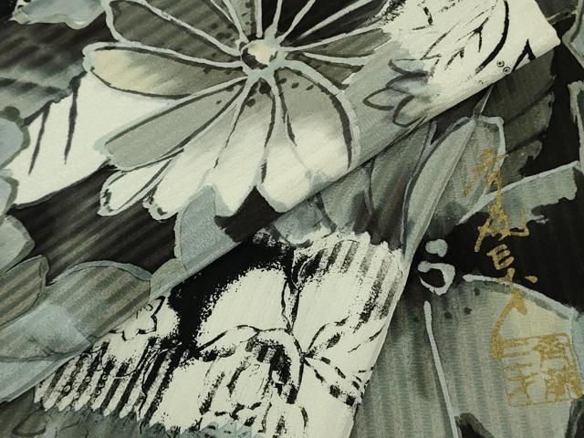 平和屋本店●極上　染色作家　斉藤三才　小紋　草花尽くし　暈し染め　逸品　DZAB7859kh6