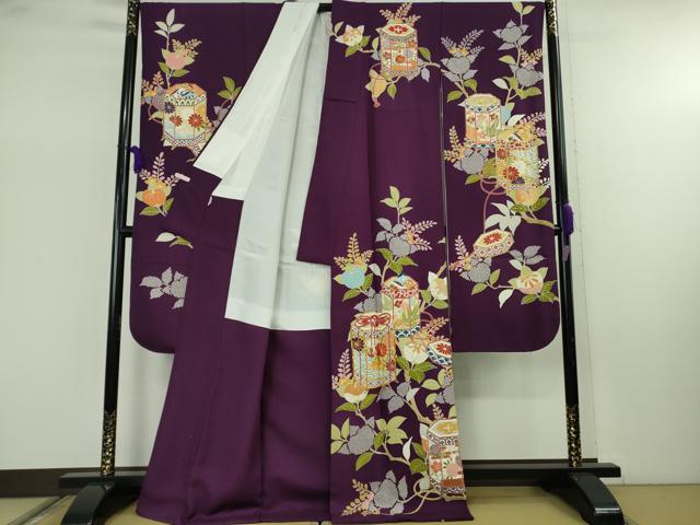 平和屋本店●極上　創業460年・千總　振袖　駒刺繍　貝桶橘花文　桑の実色地　金彩　近鉄百貨店扱い　反端付き　逸品　DZAB7860kh6