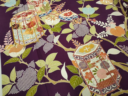 平和屋本店●極上　創業460年・千總　振袖　駒刺繍　貝桶橘花文　桑の実色地　金彩　近鉄百貨店扱い　反端付き　逸品　DZAB7860kh6