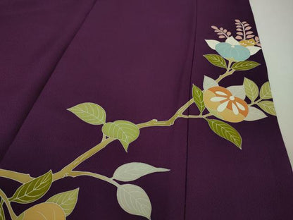 平和屋本店●極上　創業460年・千總　振袖　駒刺繍　貝桶橘花文　桑の実色地　金彩　近鉄百貨店扱い　反端付き　逸品　DZAB7860kh6