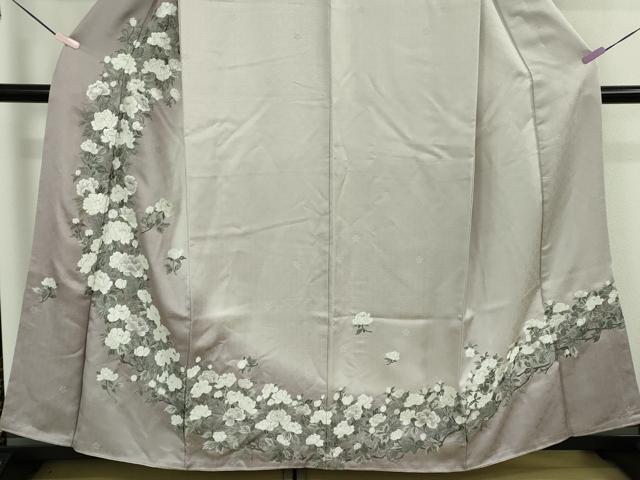 平和屋本店●極上　訪問着　総手刺繍　牡丹鼠色地　暈し染め　金糸　逸品　未使用　DZAB7861kh6