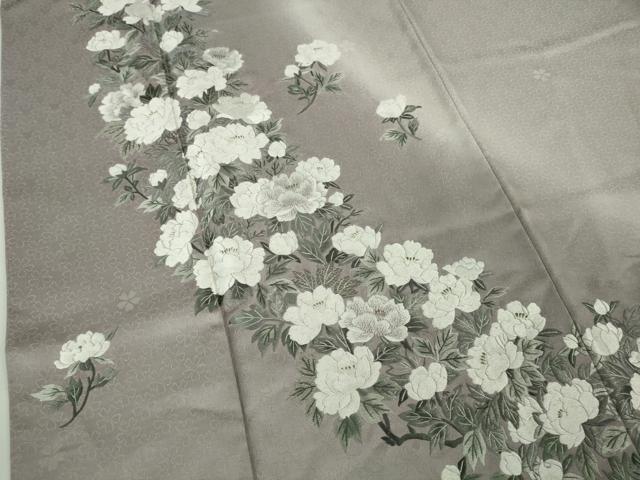 平和屋本店●極上　訪問着　総手刺繍　牡丹鼠色地　暈し染め　金糸　逸品　未使用　DZAB7861kh6