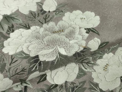 平和屋本店●極上　訪問着　総手刺繍　牡丹鼠色地　暈し染め　金糸　逸品　未使用　DZAB7861kh6