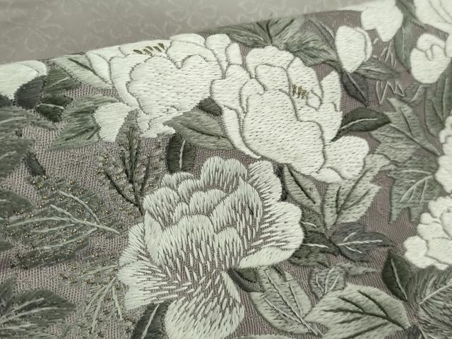 平和屋本店●極上　訪問着　総手刺繍　牡丹鼠色地　暈し染め　金糸　逸品　未使用　DZAB7861kh6