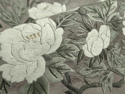 平和屋本店●極上　訪問着　総手刺繍　牡丹鼠色地　暈し染め　金糸　逸品　未使用　DZAB7861kh6