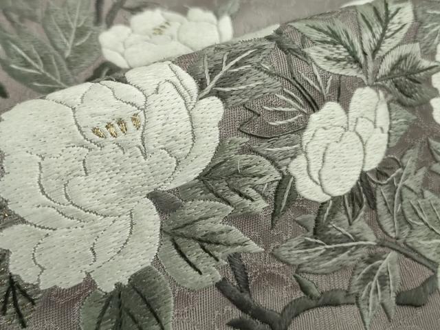 平和屋本店●極上　訪問着　総手刺繍　牡丹鼠色地　暈し染め　金糸　逸品　未使用　DZAB7861kh6