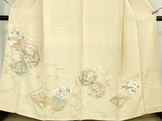 平和屋本店●極上　訪問着　駒刺繍　雪輪吉祥花文　浅黄色地　金彩　逸品　DZAB7863kh6