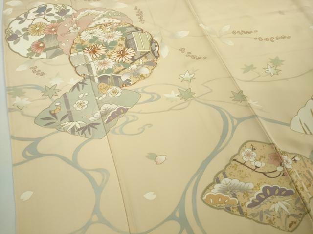 平和屋本店●極上　訪問着　駒刺繍　雪輪吉祥花文　浅黄色地　金彩　逸品　DZAB7863kh6