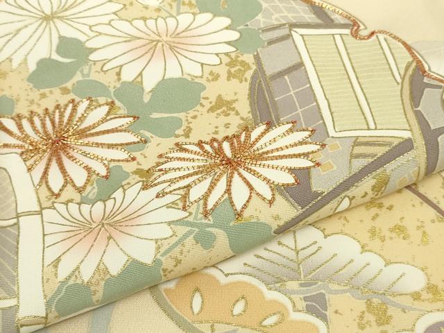 平和屋本店●極上　訪問着　駒刺繍　雪輪吉祥花文　浅黄色地　金彩　逸品　DZAB7863kh6