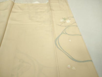 平和屋本店●極上　訪問着　駒刺繍　雪輪吉祥花文　浅黄色地　金彩　逸品　DZAB7863kh6
