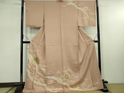 平和屋本店●極上　訪問着　正倉院花文　赤白橡色地　金彩　ロング丈　逸品　未使用　DZAB7868kh6