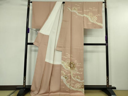 平和屋本店●極上　訪問着　正倉院花文　赤白橡色地　金彩　ロング丈　逸品　未使用　DZAB7868kh6