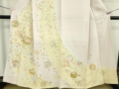 平和屋本店●極上　訪問着・長襦袢(無双仕立て)セット　駒刺繍　枝垂れ花　花丸文　金彩　逸品　未使用　DZAB7870kh6