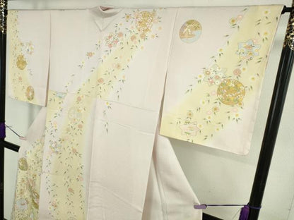 平和屋本店●極上　訪問着・長襦袢(無双仕立て)セット　駒刺繍　枝垂れ花　花丸文　金彩　逸品　未使用　DZAB7870kh6