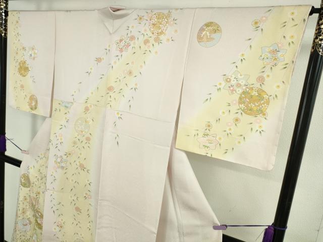 平和屋本店●極上　訪問着・長襦袢(無双仕立て)セット　駒刺繍　枝垂れ花　花丸文　金彩　逸品　未使用　DZAB7870kh6