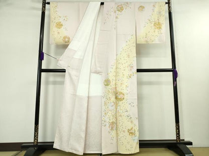 平和屋本店●極上　訪問着・長襦袢(無双仕立て)セット　駒刺繍　枝垂れ花　花丸文　金彩　逸品　未使用　DZAB7870kh6