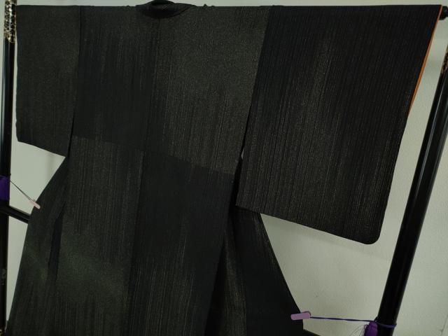 平和屋本店●極上　キモノデザイナー　斉藤上太郎　小紋　お召地　背抜き仕立て　黒地　金糸　金通し地　反端付き　逸品　DZAB7874kh6