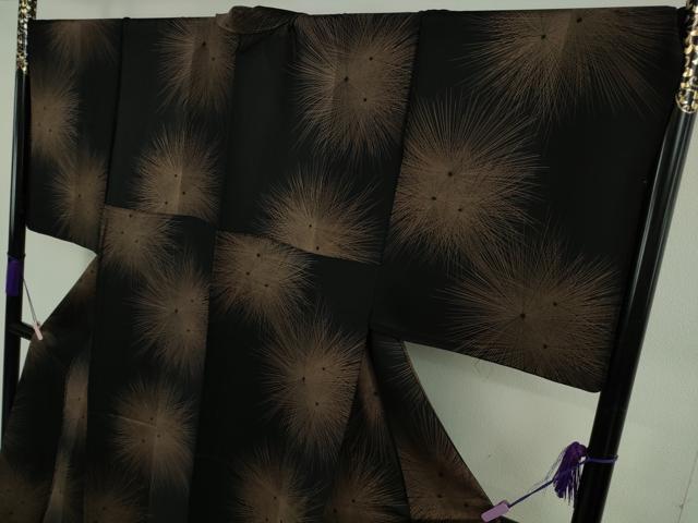 平和屋本店▽極上　小紋　単衣　松葉　黒地　ロング丈　逸品　DZAB7882kh6