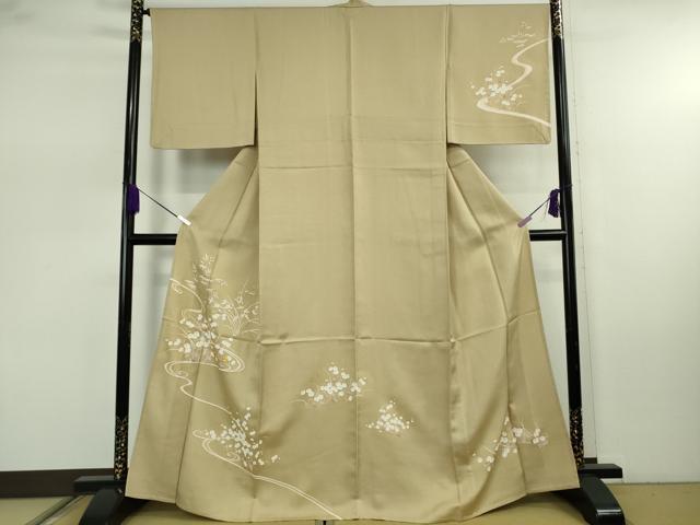 平和屋本店▽極上　訪問着　単衣　駒刺繍　光琳菊　光琳梅　枯色地　金彩　逸品　DZAB7883kh6