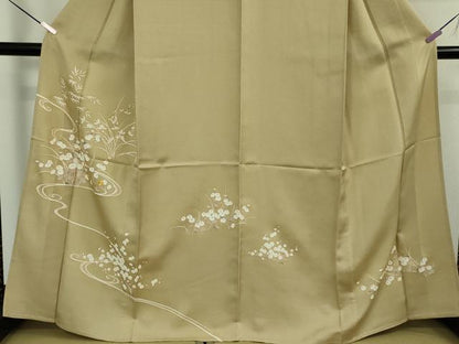 平和屋本店▽極上　訪問着　単衣　駒刺繍　光琳菊　光琳梅　枯色地　金彩　逸品　DZAB7883kh6