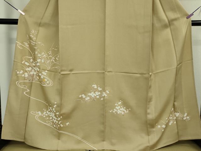 平和屋本店▽極上　訪問着　単衣　駒刺繍　光琳菊　光琳梅　枯色地　金彩　逸品　DZAB7883kh6