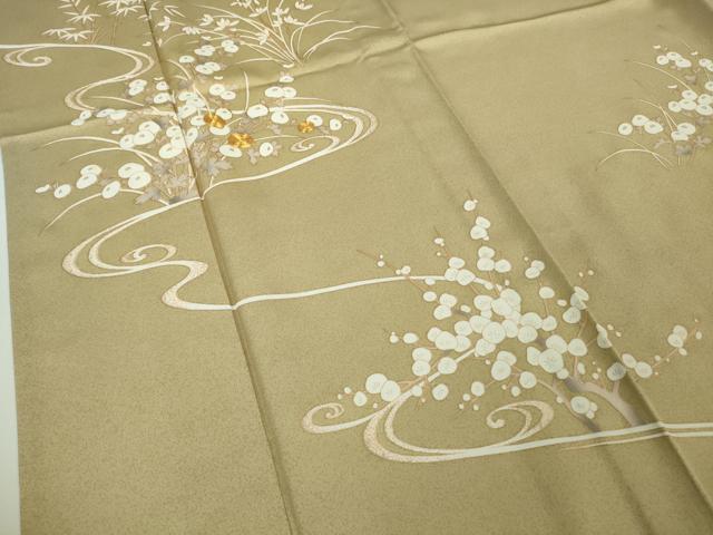 平和屋本店▽極上　訪問着　単衣　駒刺繍　光琳菊　光琳梅　枯色地　金彩　逸品　DZAB7883kh6